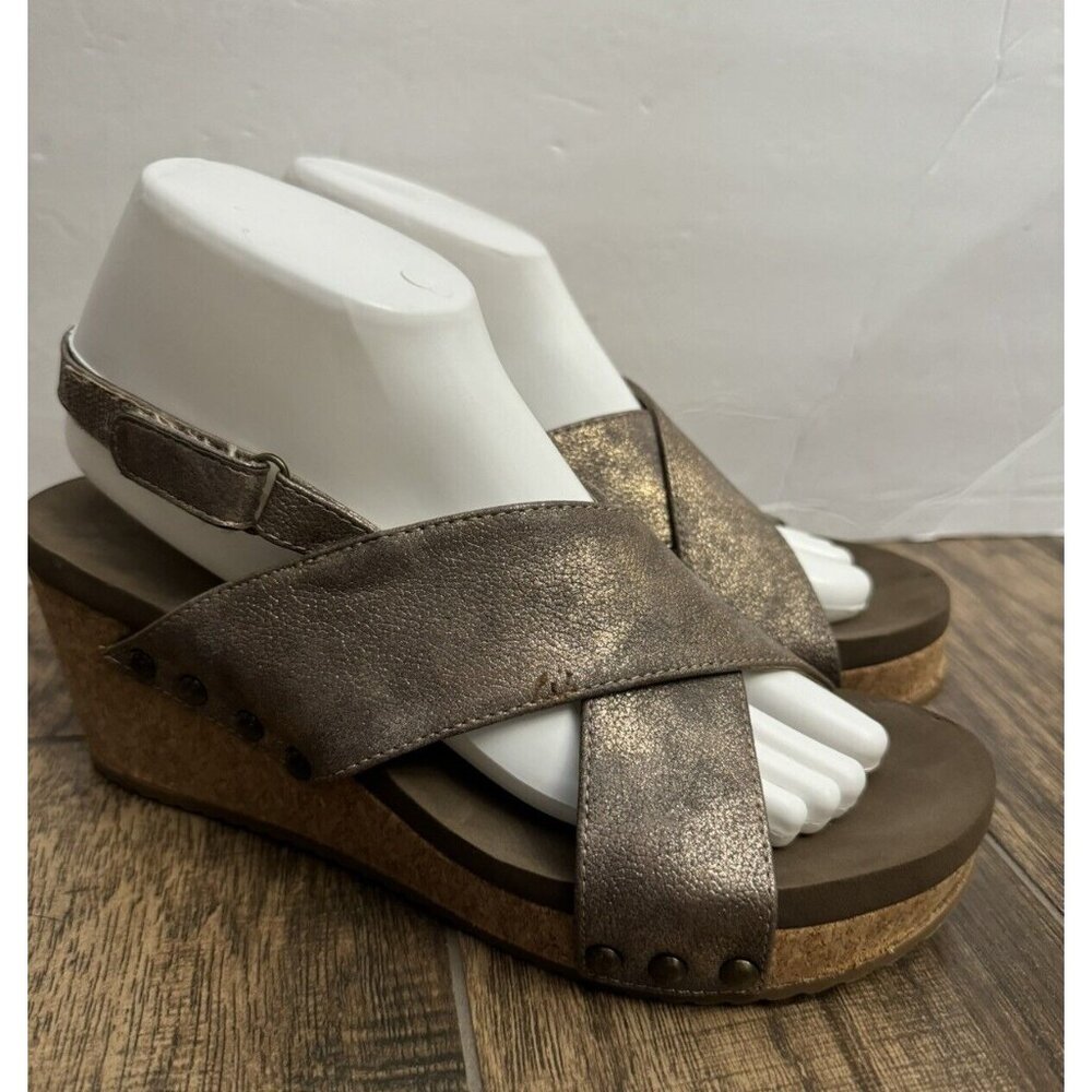 Boutique by corkys Teresa Size 9 Brown Distressed Wedge Comfort Sandal Shoe
